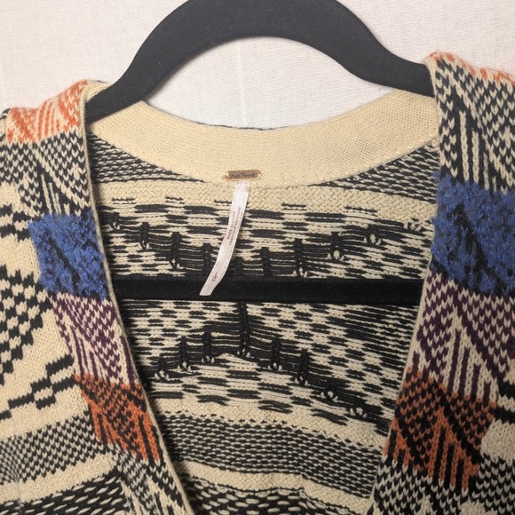 Free People Geometric Patchwork Bell Flare Sleeve Sweater Dress Multicolor Large - Picture 5 of 5